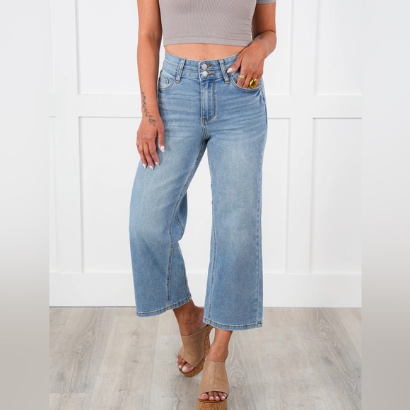 Judy Blue Denim - Judy Blue Double the Cool Cropped Wide Leg High Waist Jeans Size 30